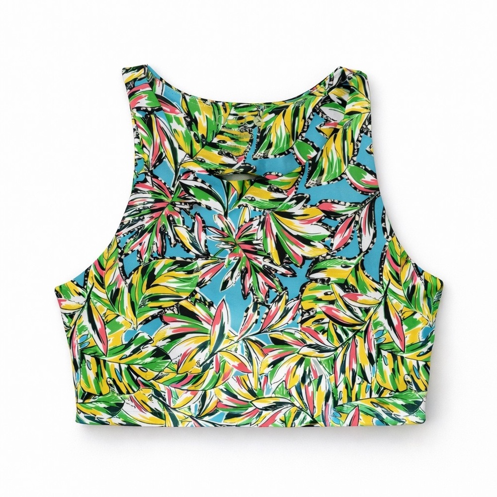 Becca by Rebecca Virtue NWT Tropical Crop Bikini Top Cut Out Back Swim Size S